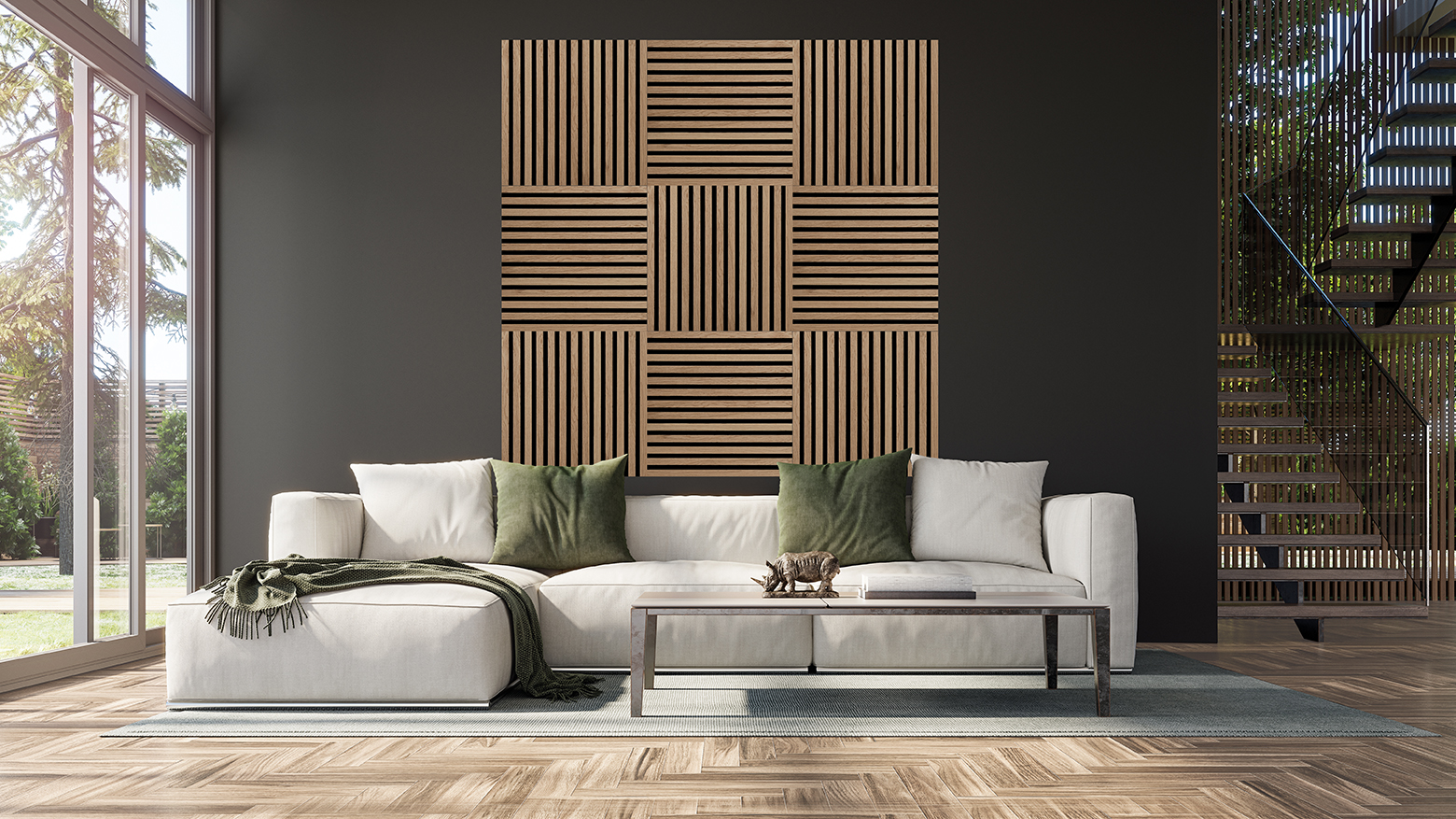 Modern,Interior,Design,With,Staircase,And,Empty,Black,Mock,Up PREMIUM Acoustic panel